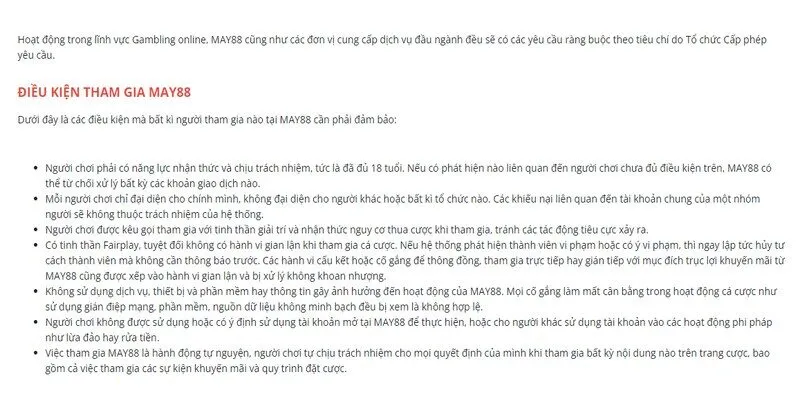 Điều khoản điều kiện về các vấn đề sử dụng tài khoản cược